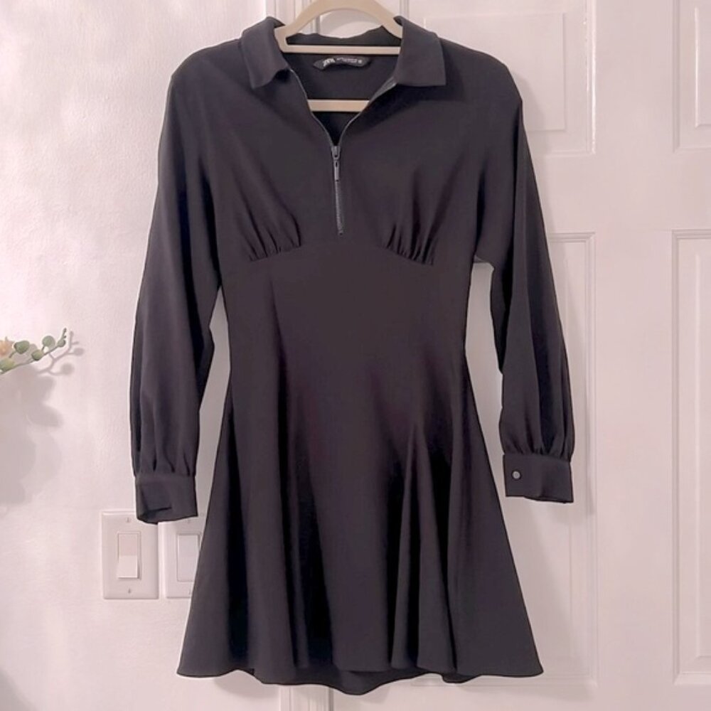 Zara Long Sleeve Collar Mini Shirtdress Black